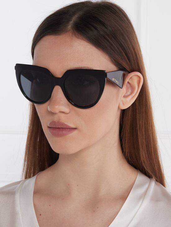 New Etro ETRO0003/S 0807IR Black Cat-Eye Sunglasses with Gold Logo Authentic